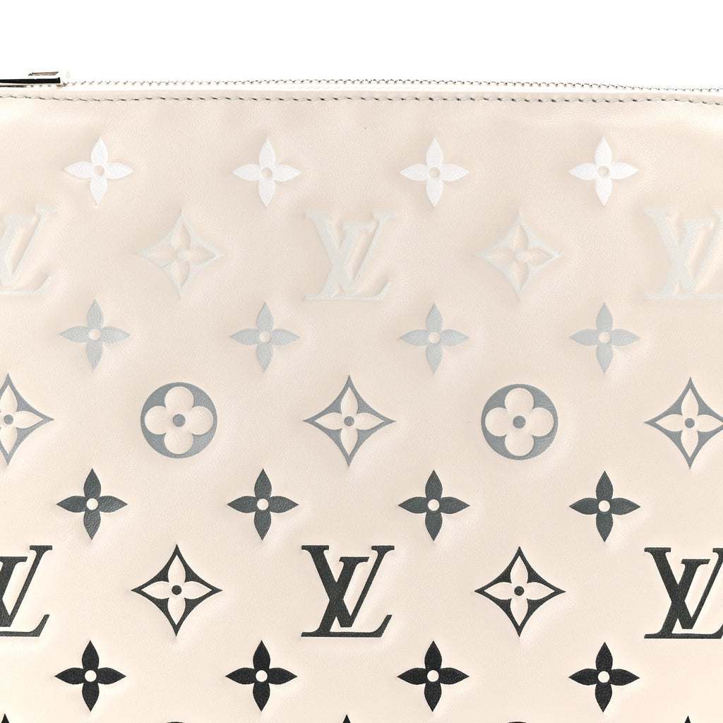 Lambskin Embossed Monogram Coussin PM Cream Grey