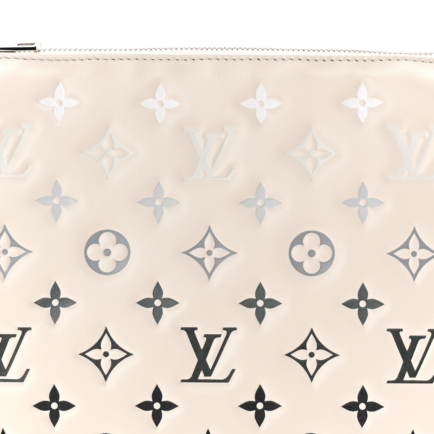 Lambskin Embossed Monogram Coussin PM Cream Grey