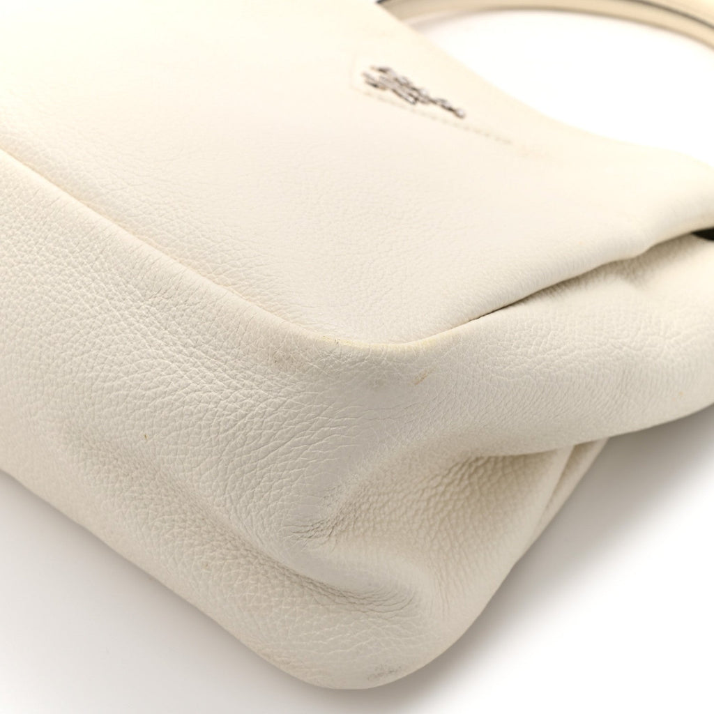 Vitello Daino Soft Medium Zippered Top Handle Bag White