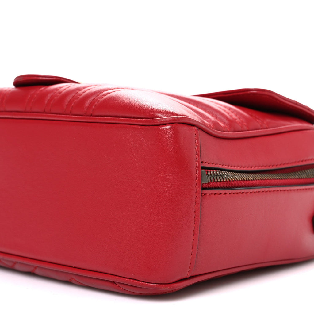 Calfskin Matelasse Sylvie Web Small GG Marmont Top Handle Shoulder Bag Hibiscus Red