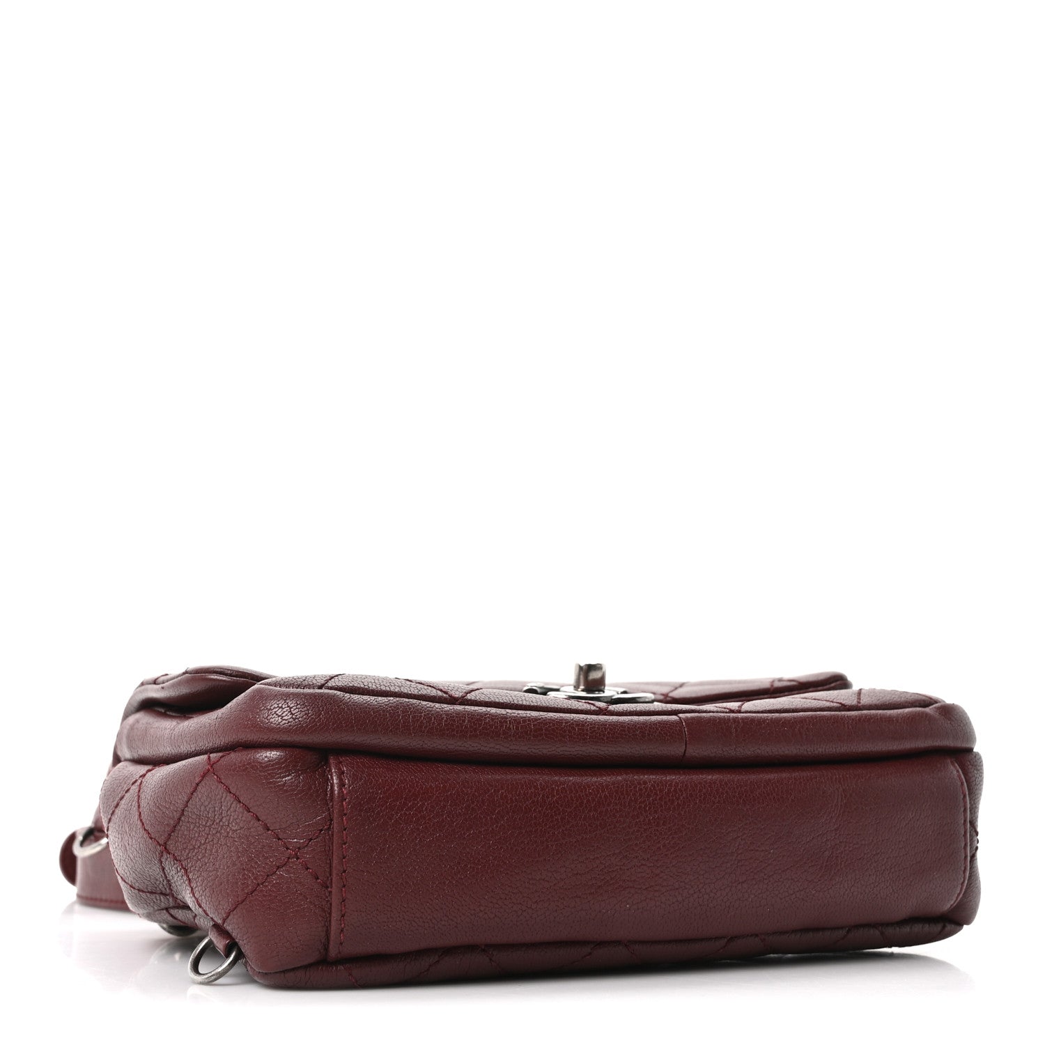 Shiny Goatskin Quilted Small Double Carry Waist Chain Flap Burgundy