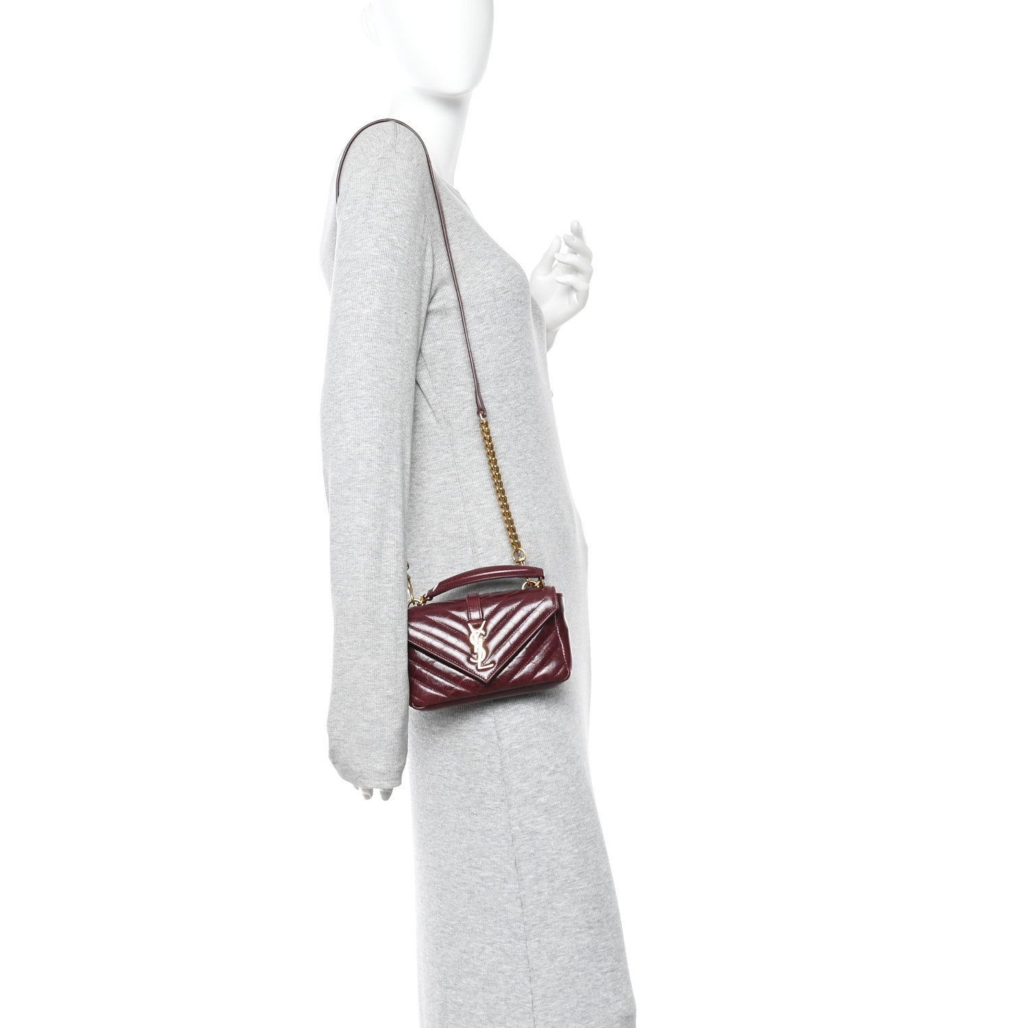 Shiny Calfskin Matelasse Chevron Monogram Mini College Bag Deep Hot Wine