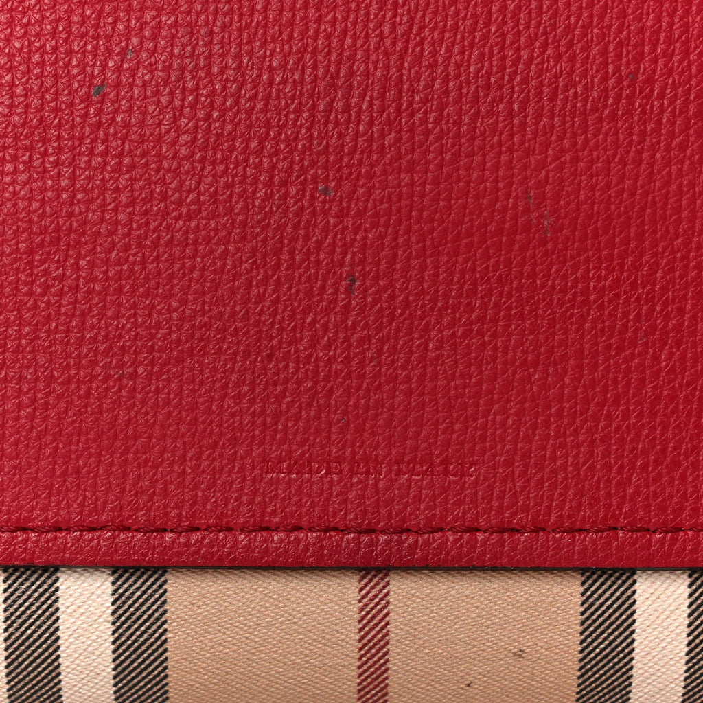 Grainy Calfskin Haymarket Check Medium Reversible Tote Red