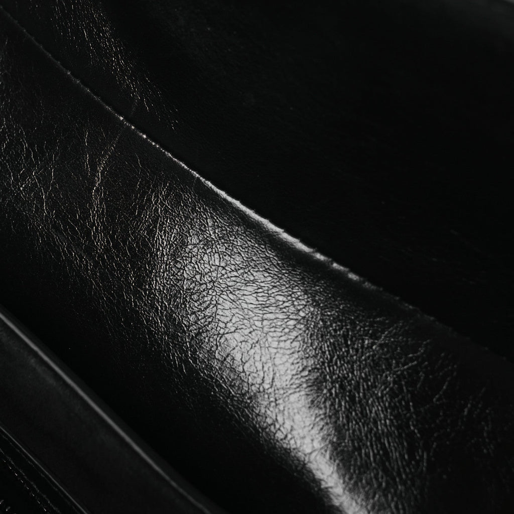Shiny Crinkled Calfskin Studded Saddle Bag Black