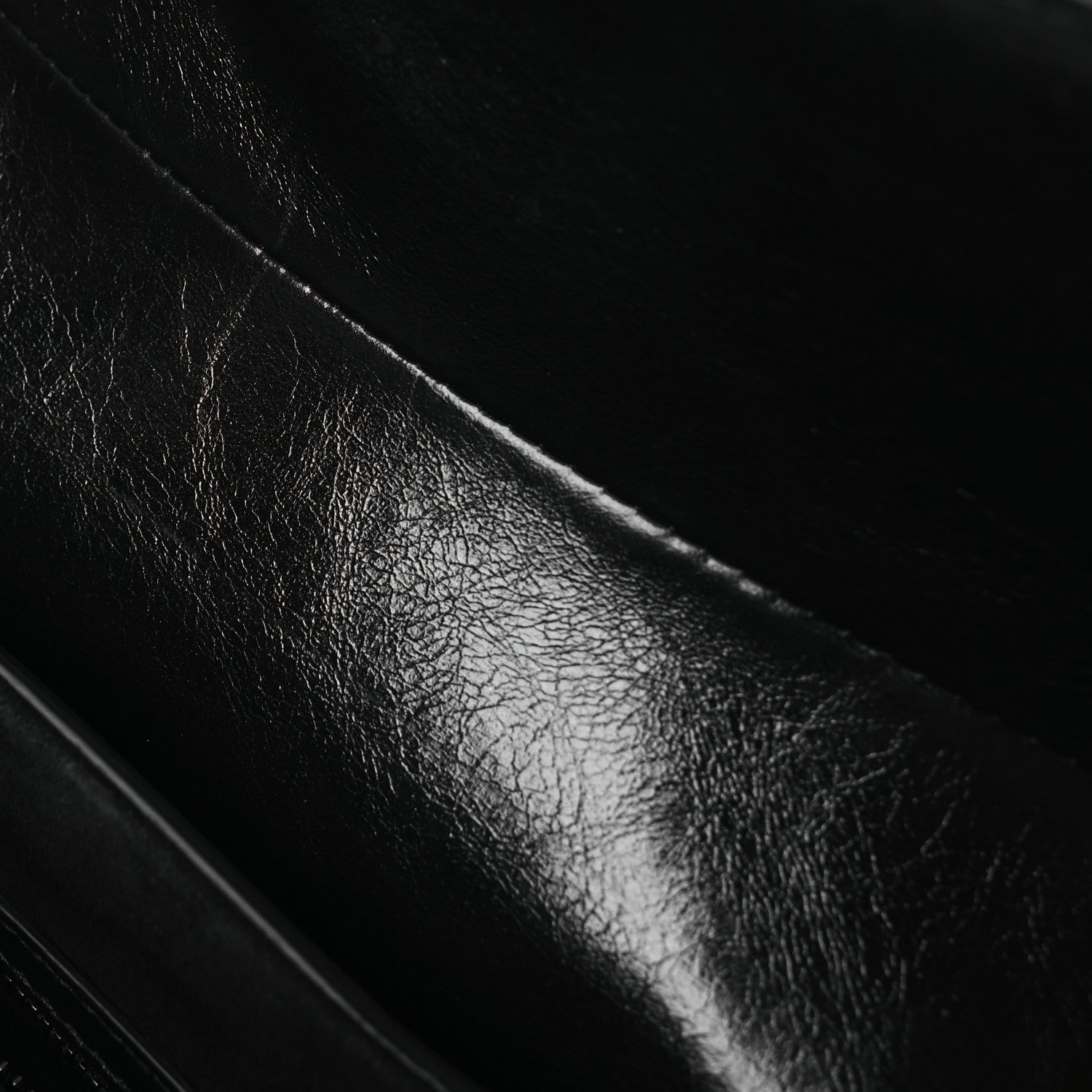 Shiny Crinkled Calfskin Studded Saddle Bag Black