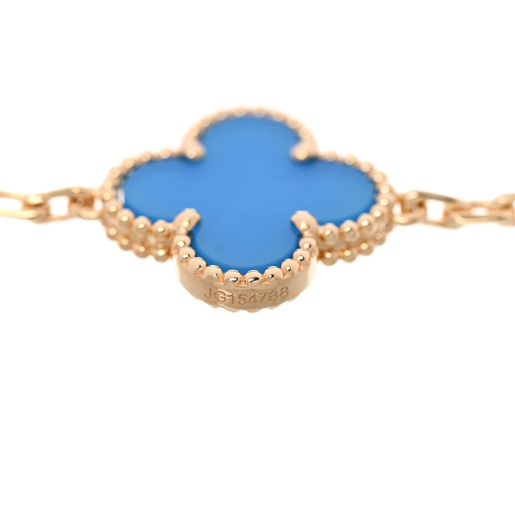 18K Yellow Gold Blue Agate 5 Motifs Vintage Alhambra Bracelet