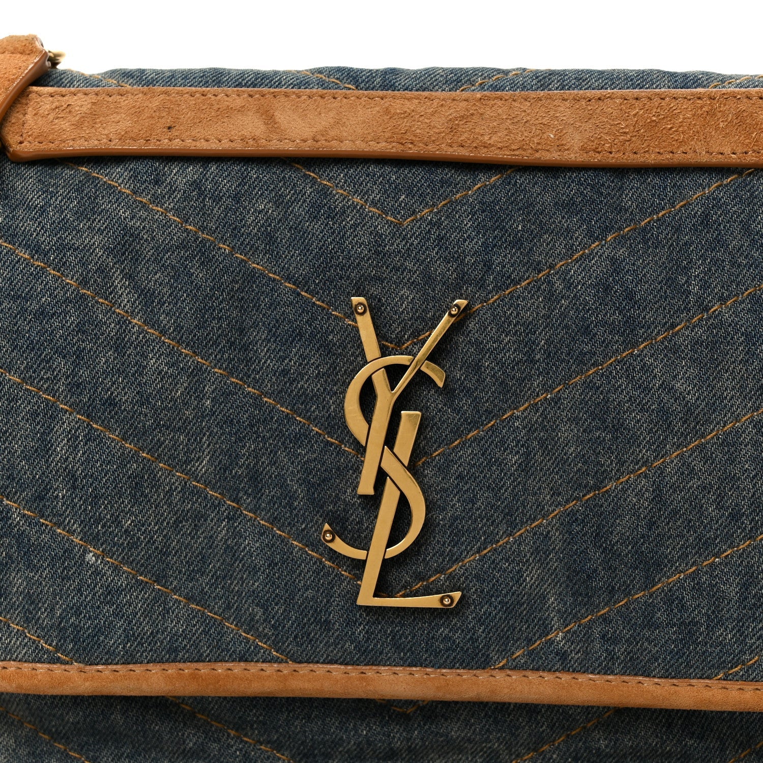 Denim Suede Monogram Medium Niki Chain Satchel Blue Cinnamon
