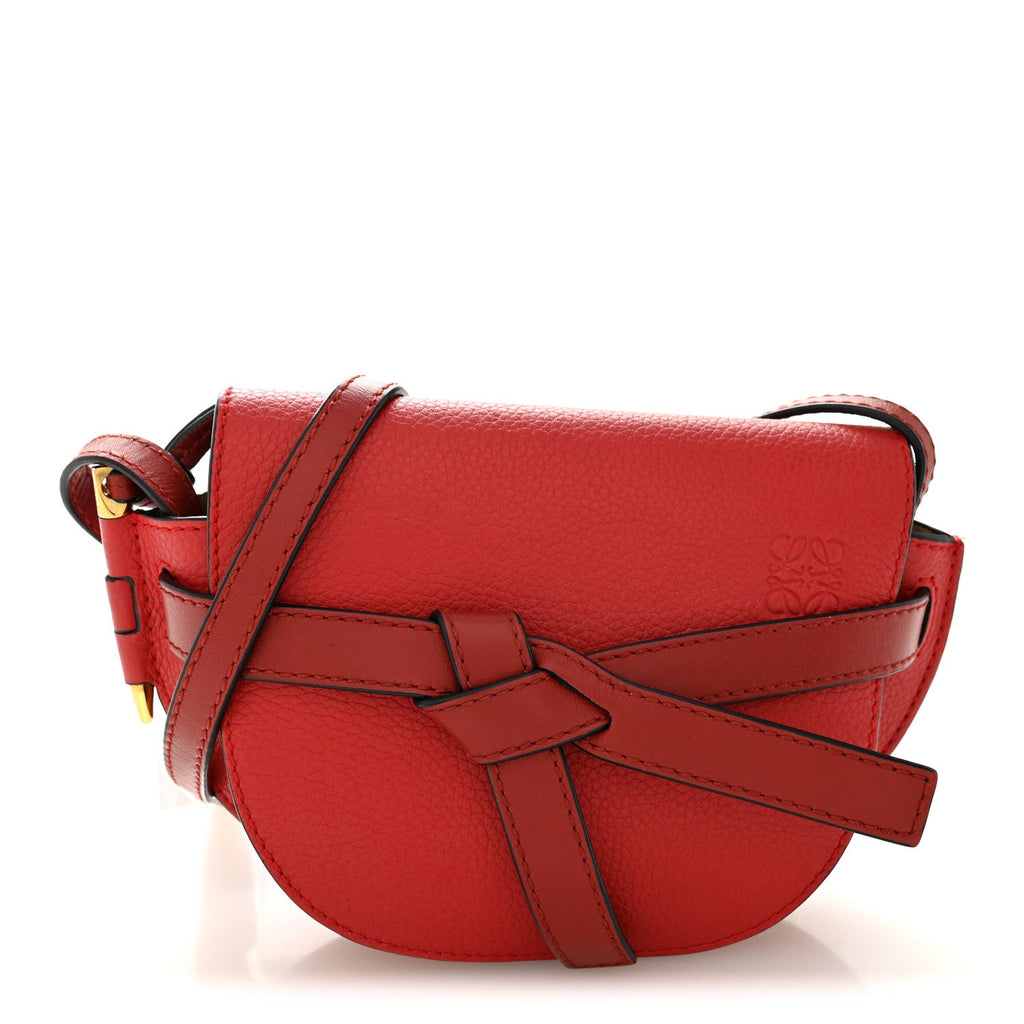 Grained Calfskin Mini Gate Crossbody Bag Scarlet Burnt Red