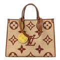 Raffia Calfskin Monogram Giant Onthego MM Tan