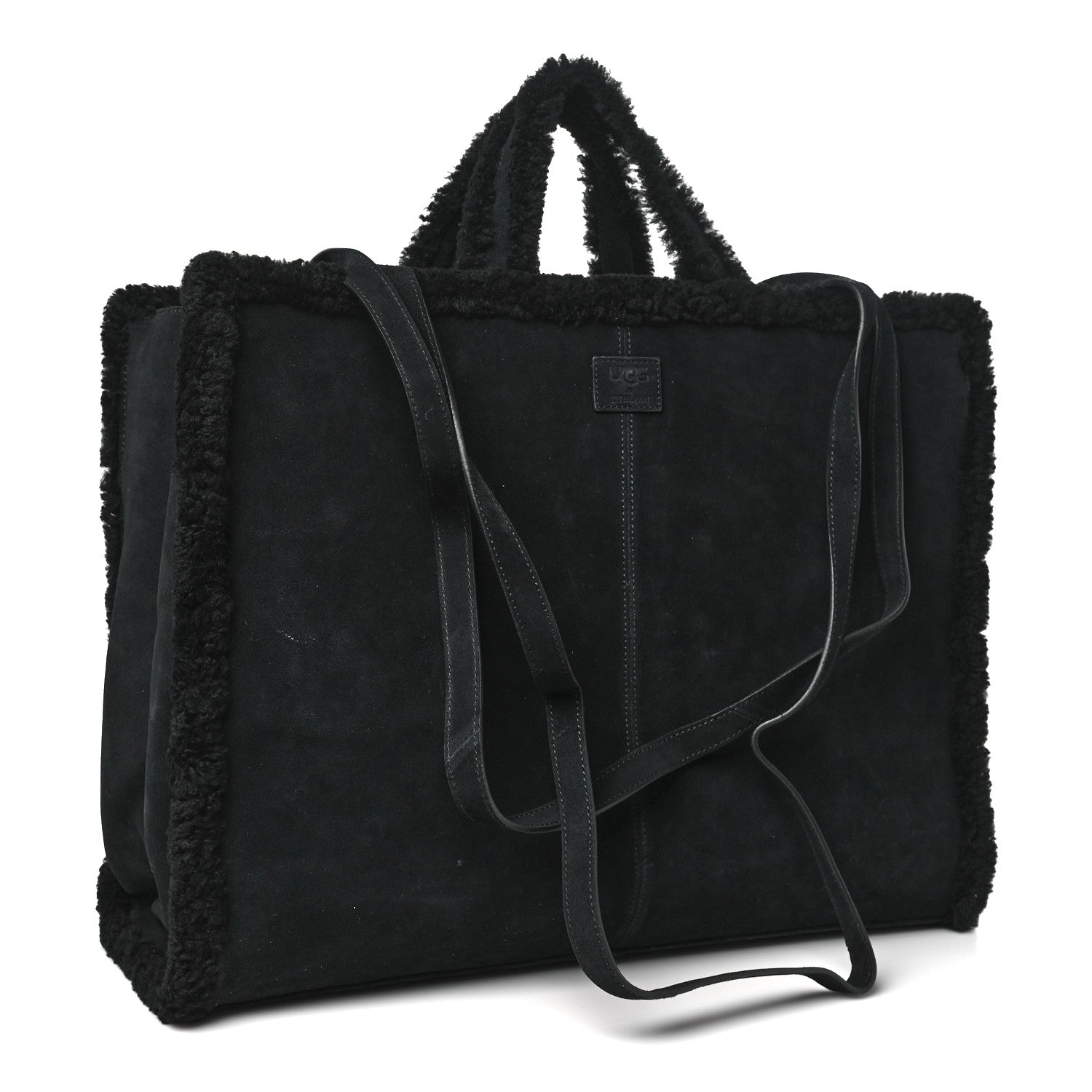 X UGG Suede Shearling Large Shopping Bag Black