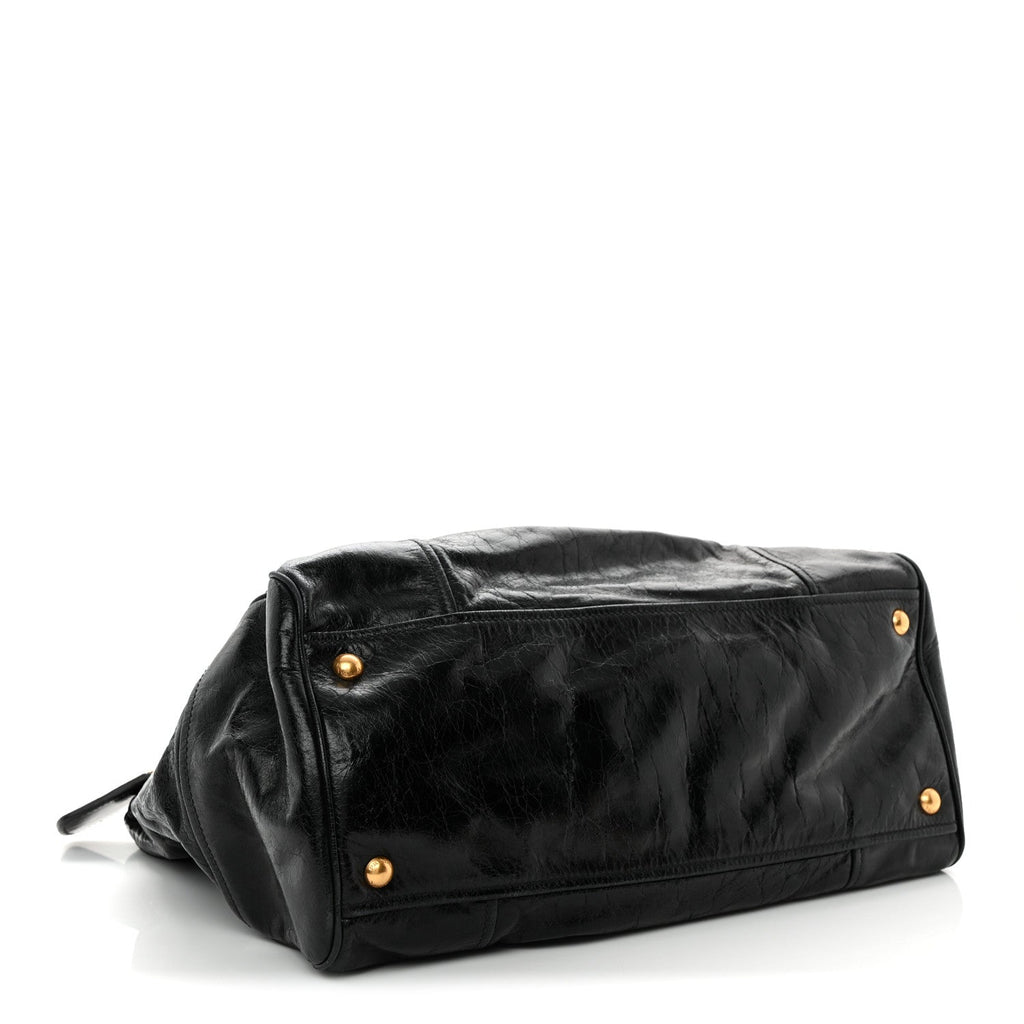 Vitello Shine Shopping Satchel Black