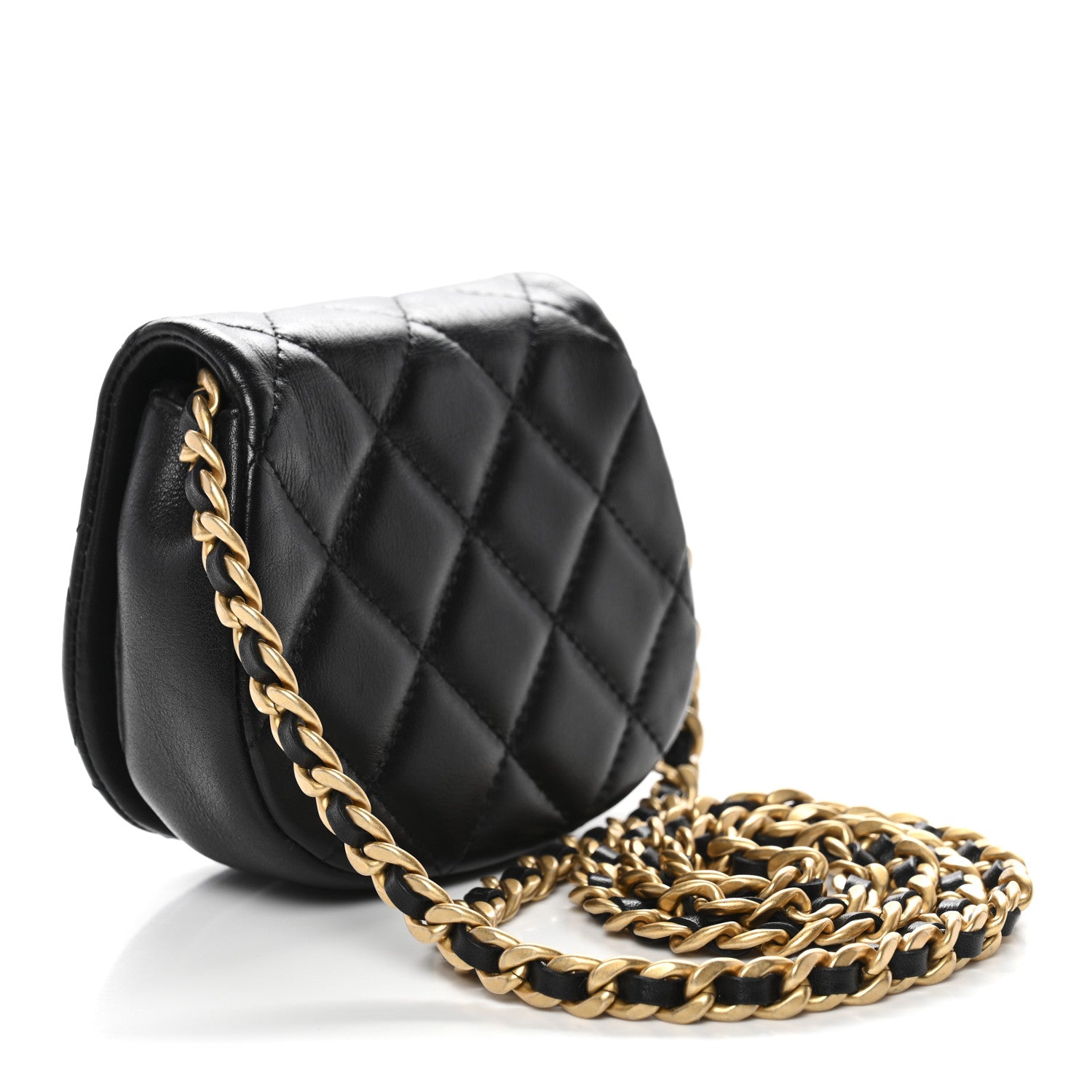 Calfskin Quilted Mini Coco Mail Clutch With Chain Black