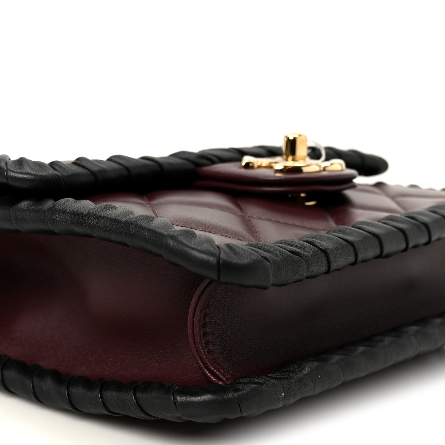 Lambskin Braided Calfskin Mini Flap Bag Dark Burgundy Black