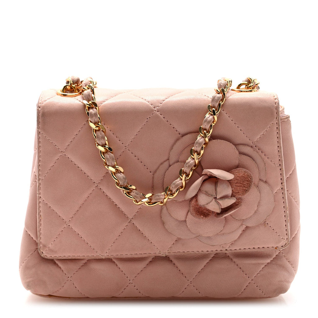Lambskin Camellia Mini Flap Pink