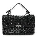 Craquele Nappa Large Rockstud Spike Shoulder Bag Black