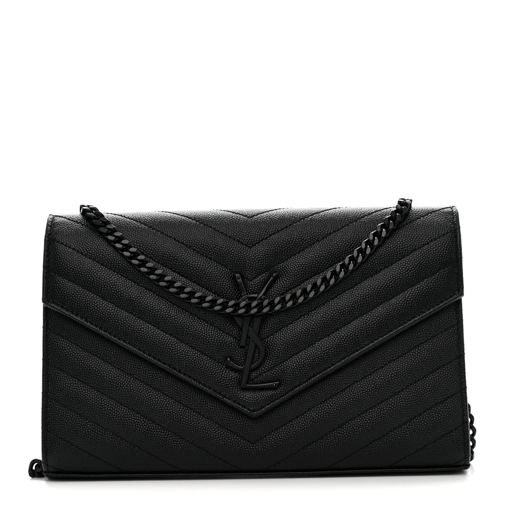 Grain De Poudre Matelasse Chevron Monogram Monochrome Chain Wallet Black