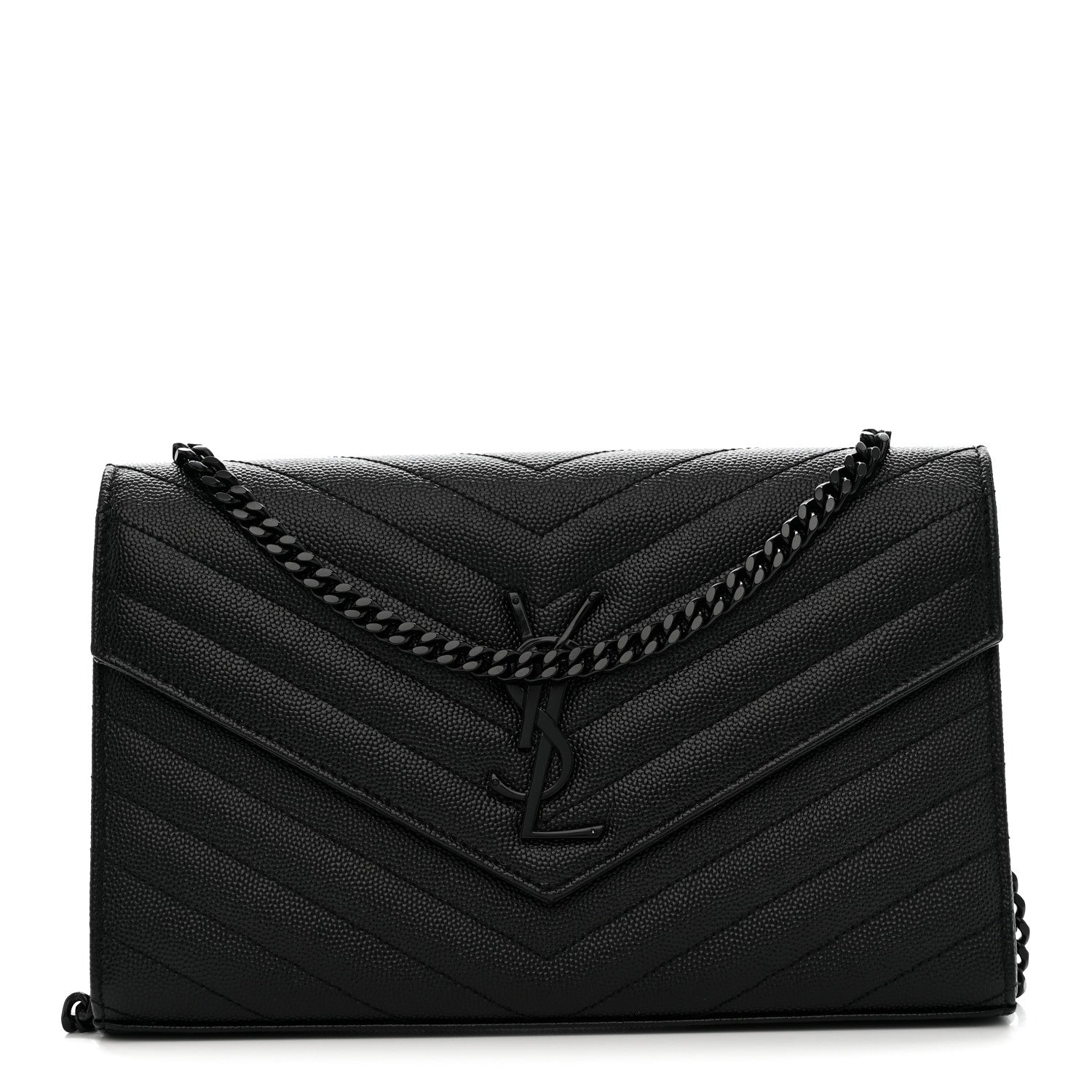 Grain De Poudre Matelasse Chevron Monogram Monochrome Chain Wallet Black