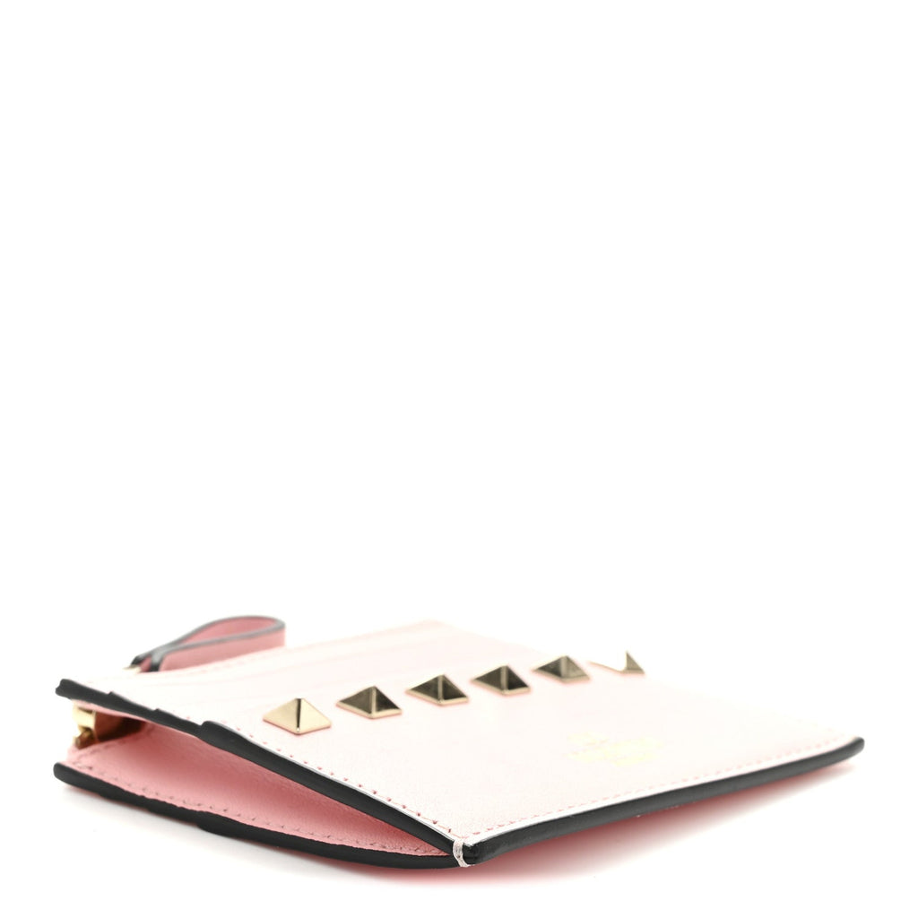 Vitello Rockstud  Holder With Zipper Light Pink