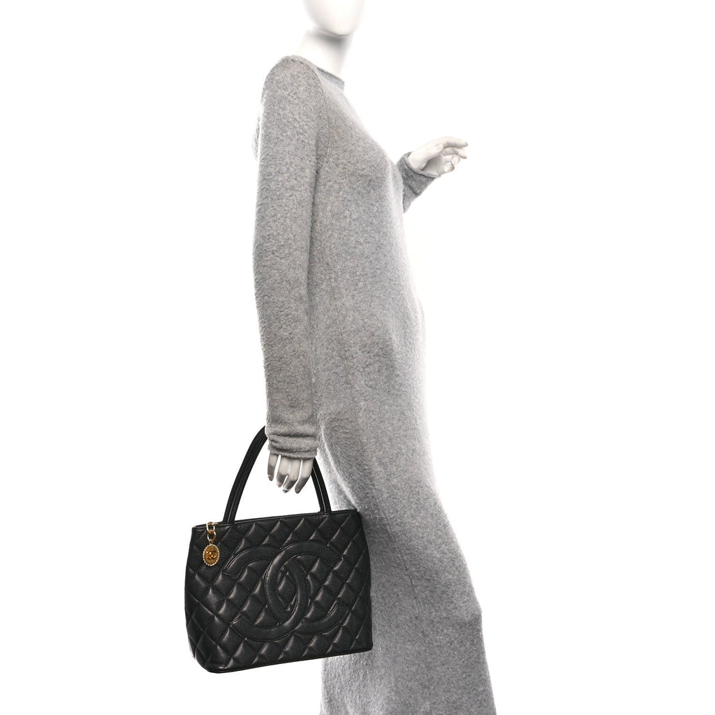 Caviar Quilted Medallion Tote Black