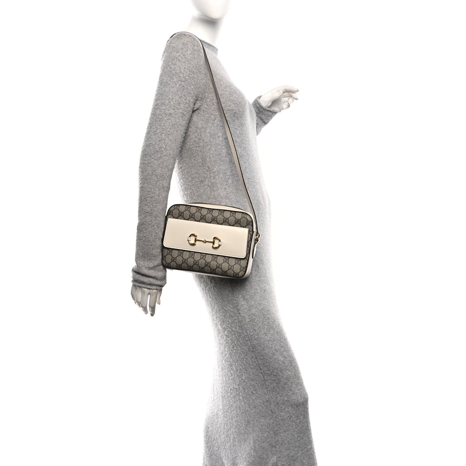 GG Supreme Monogram Small Horsebit 1955 Shoulder Bag Beige Mystic White