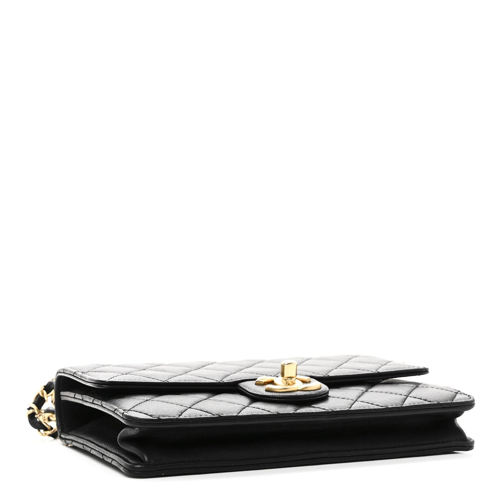 Goatskin Quilted Small Chic Pearls Flap Black