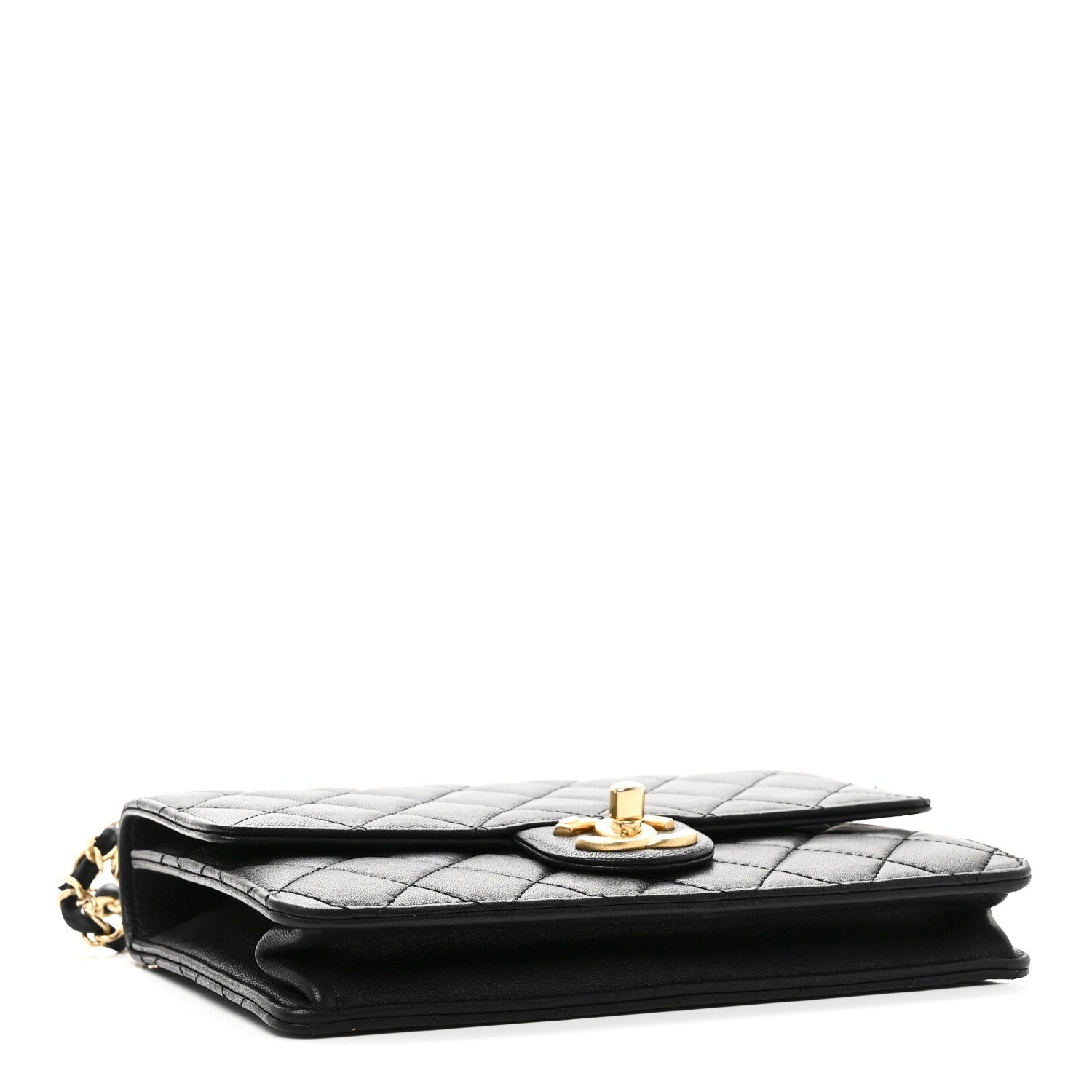 Goatskin Quilted Small Chic Pearls Flap Black