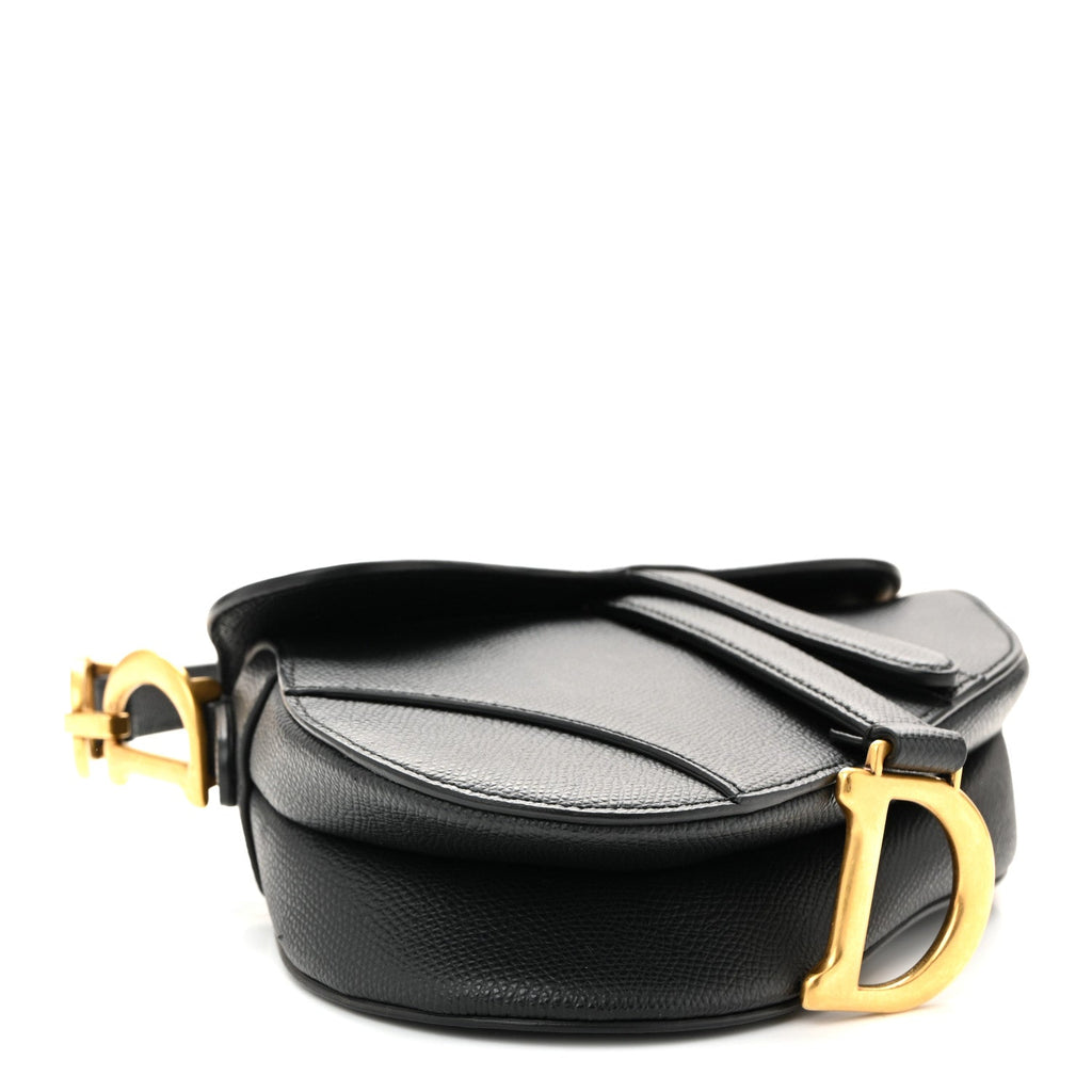 Grained Calfskin Mini Saddle Bag Black
