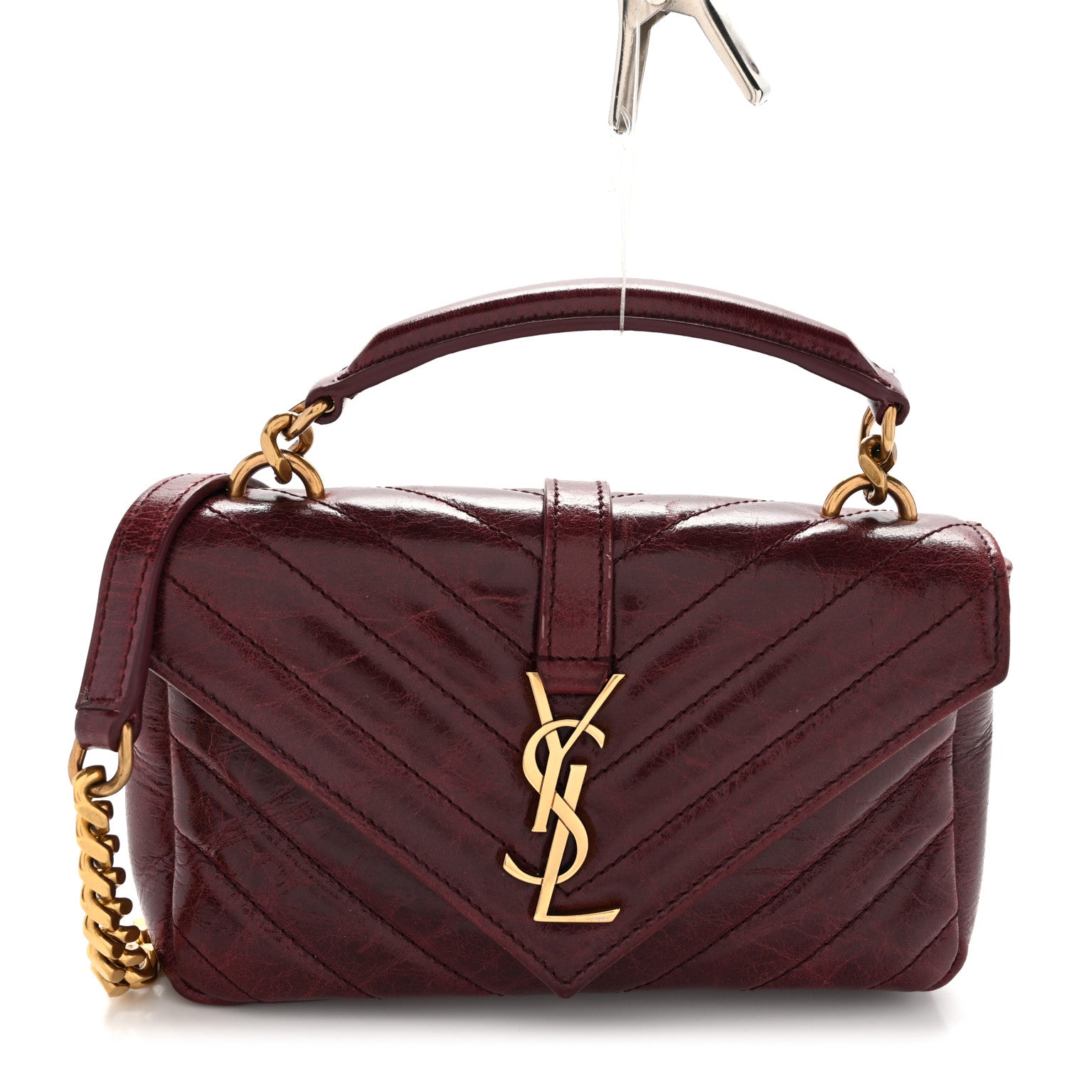 Shiny Calfskin Matelasse Chevron Monogram Mini College Bag Deep Hot Wine