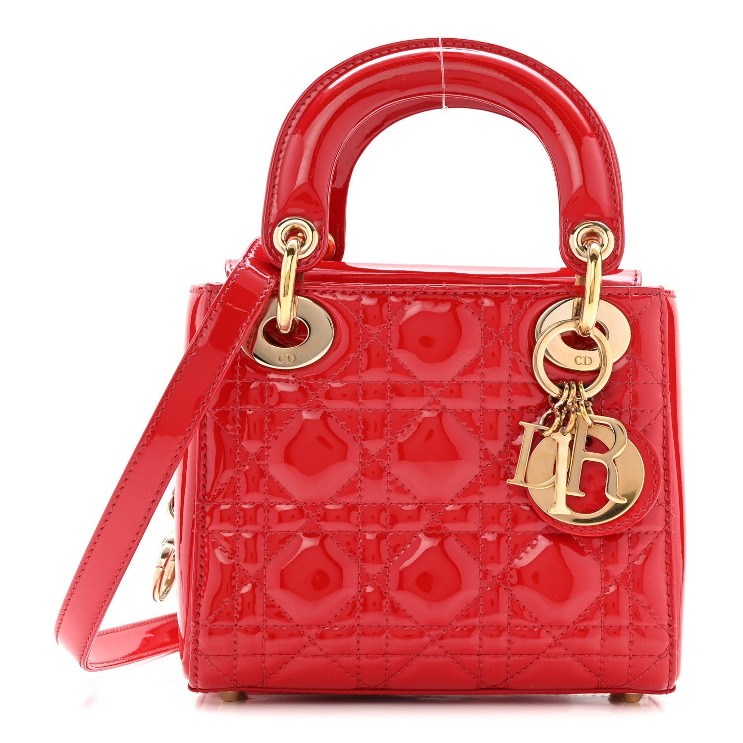 Patent Cannage Mini Lady Dior Red