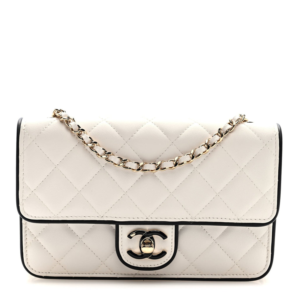 Lambskin Quilted Resin CC Mini Flap Bag White Black