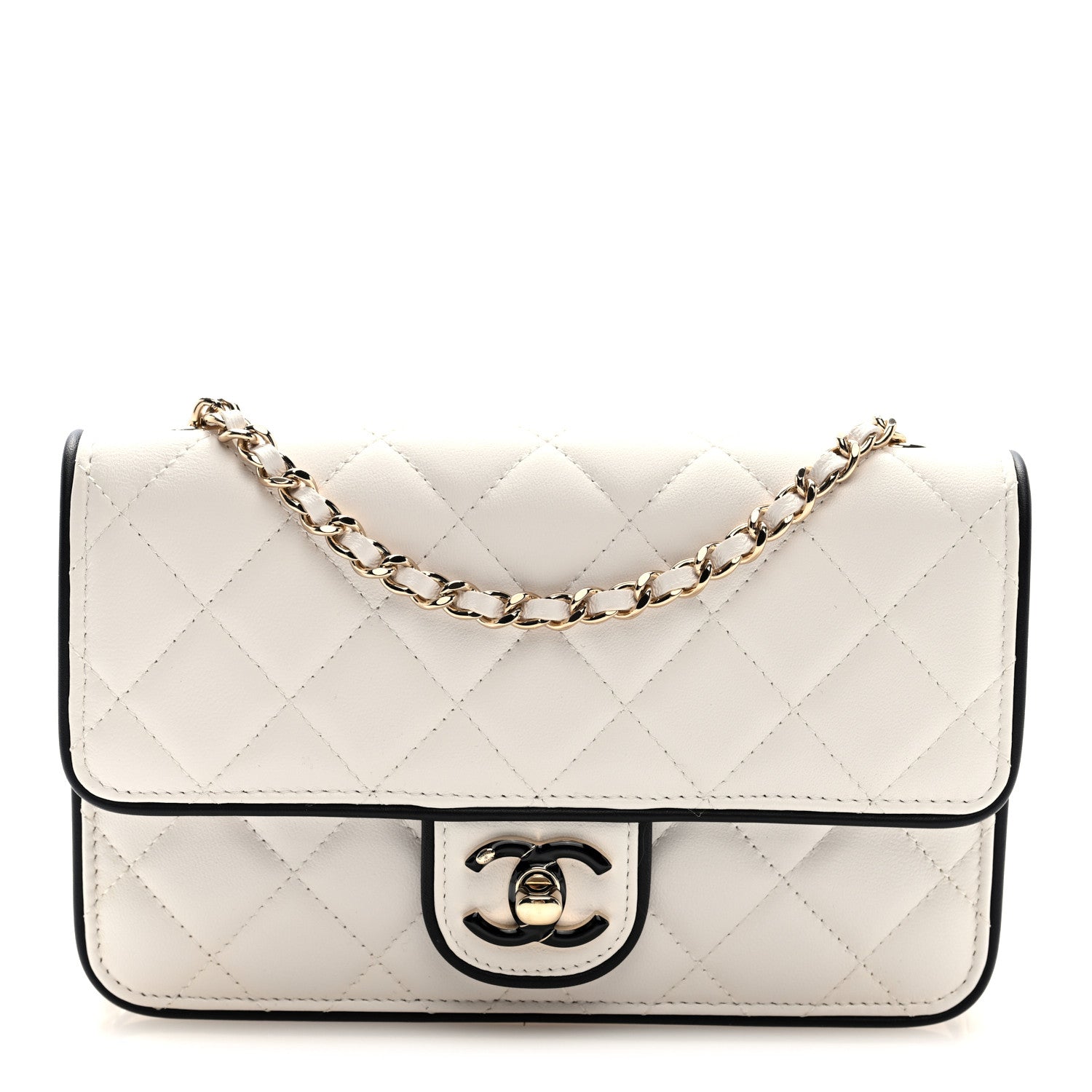 Lambskin Quilted Resin CC Mini Flap Bag White Black