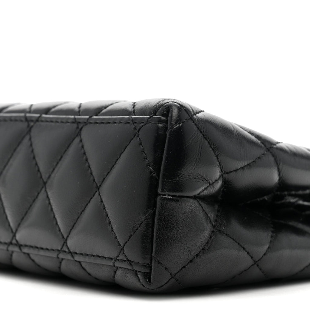 Shiny Aged Calfskin Quilted Nano Kelly Shopper Black