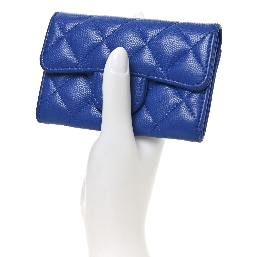 Caviar Quilted Flap  Holder Wallet Blue