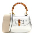 Boarded Dyana Lux Calfskin Mini Bamboo 1947 Top Handle Bag Silver
