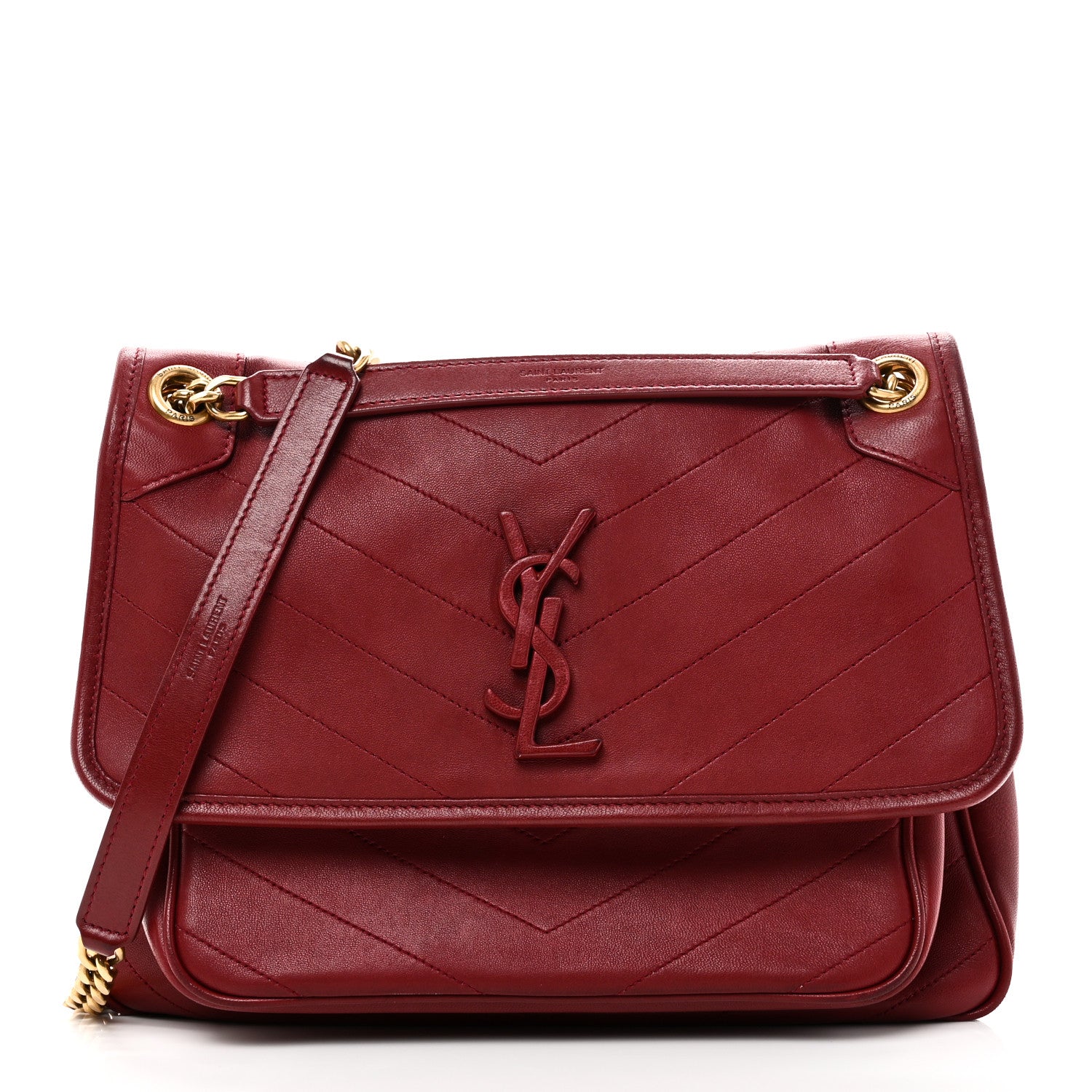 Lambskin Matelasse Monogram Medium Niki Chain Satchel Rouge Legion