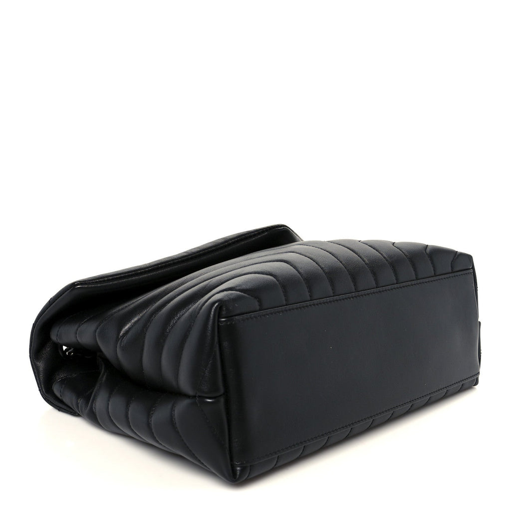 Calfskin Y Quilted Monogram Monochrome Medium Loulou Chain Satchel Black
