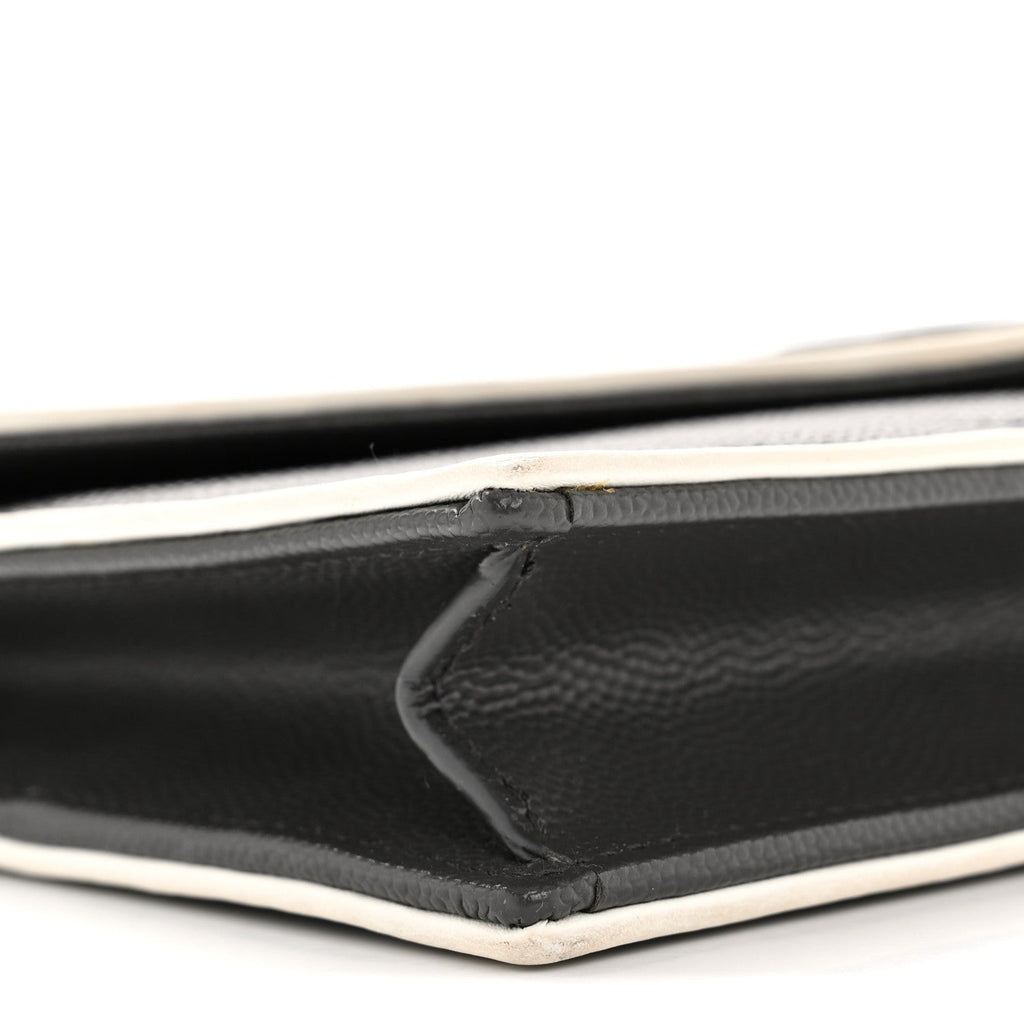 Grain De Poudre Matelasse Chevron Monogram Envelope Chain Wallet Asphalt White