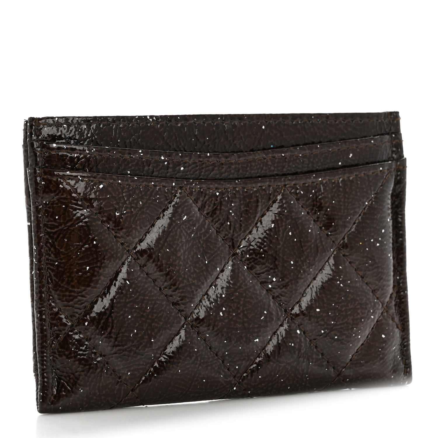 Distressed Patent Quilted  Holder Dark Brown