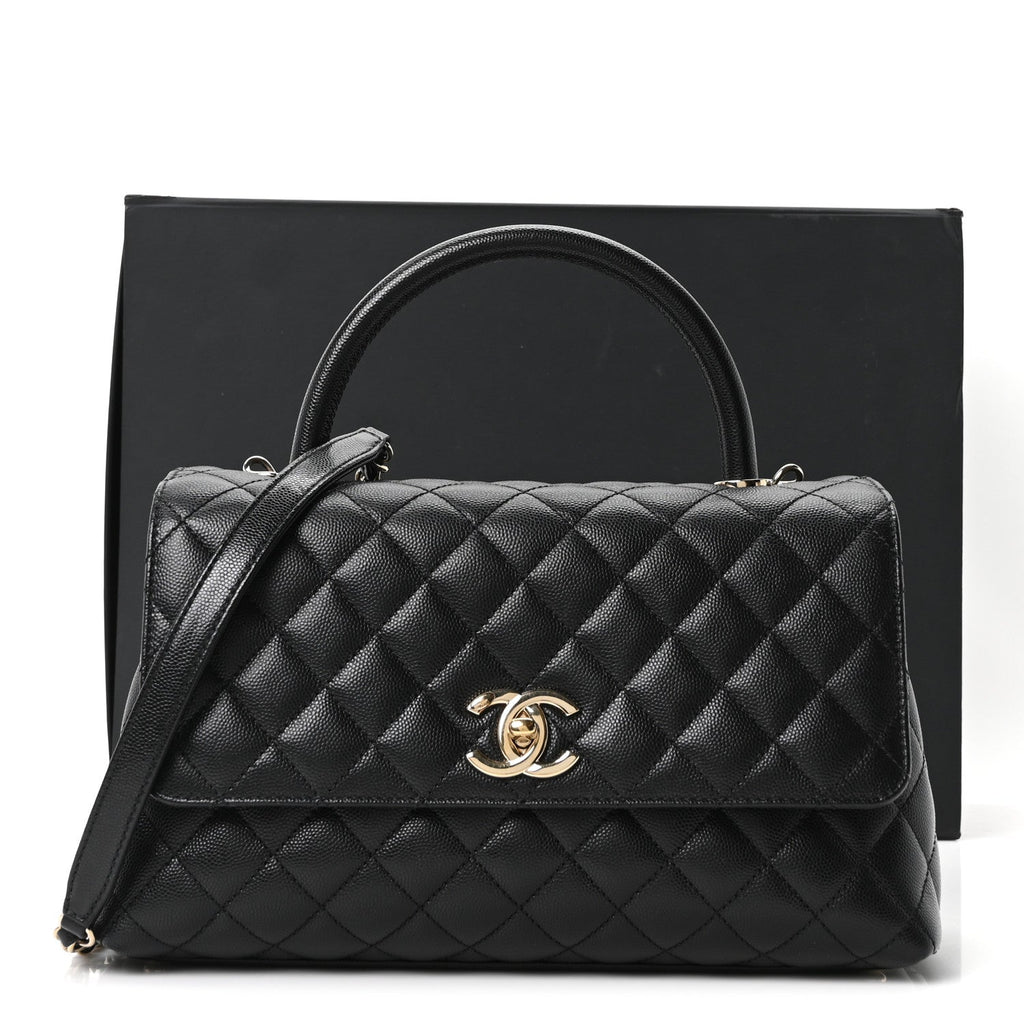 Caviar Quilted Small Coco Handle Flap Black