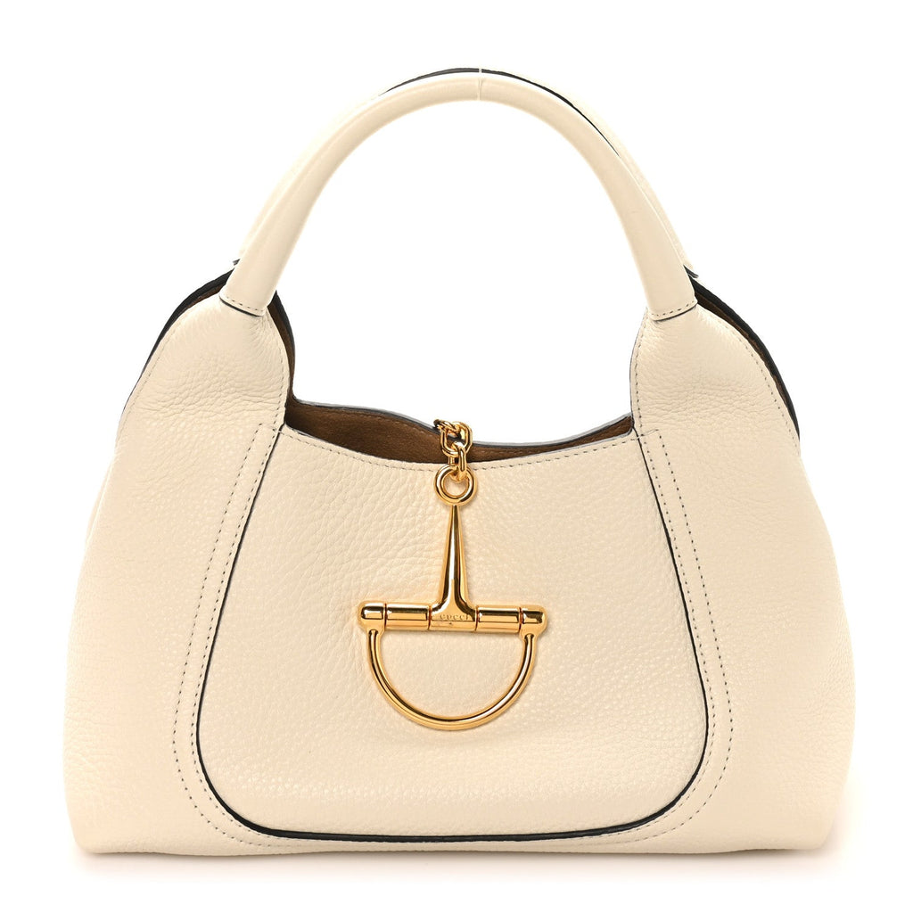 Grained Calfskin Softbit Medium Shoulder Bag White