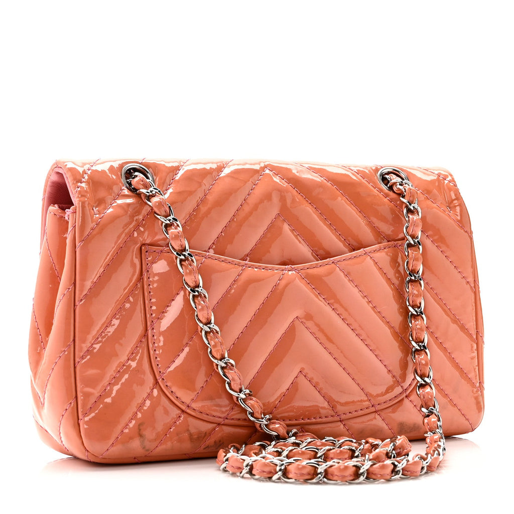 Patent Chevron Quilted Medium Single Flap Pink
