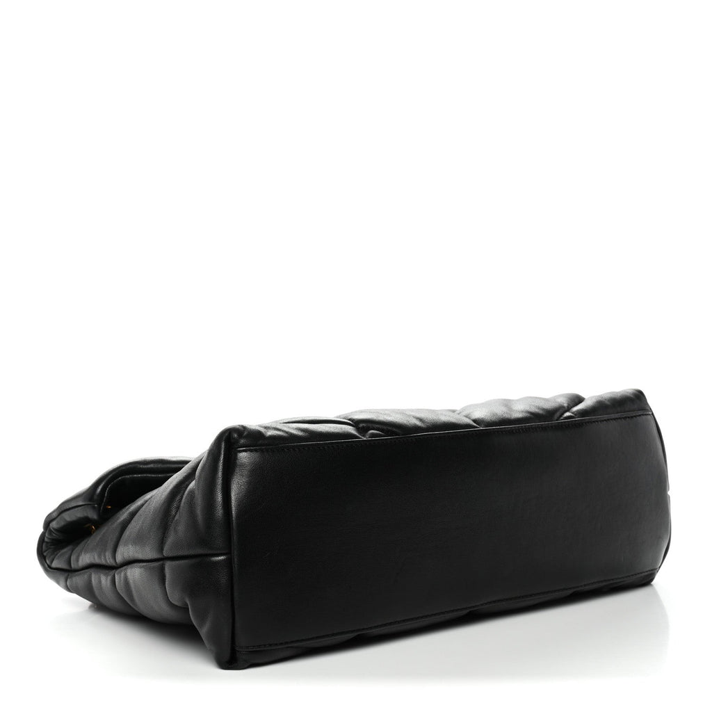 Lambskin Quilted Medium Loulou Puffer Monogram Chain Satchel Black