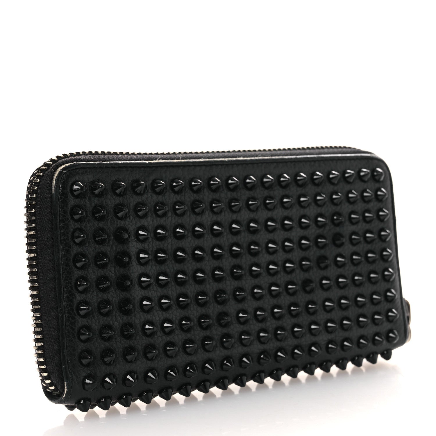Calfskin Panettone Spiked Zip Around Wallet Black