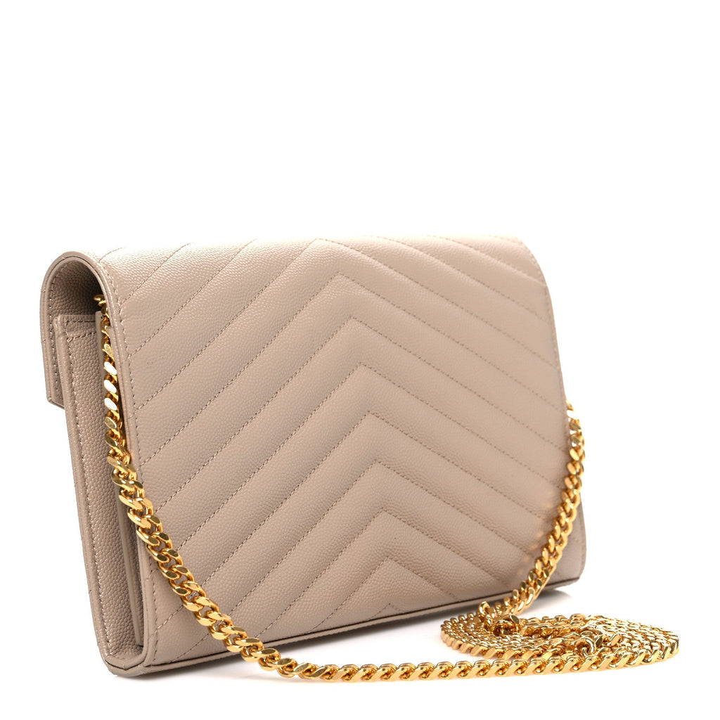 Grain De Poudre Matelasse Chevron Monogram Chain Wallet Nude Powder