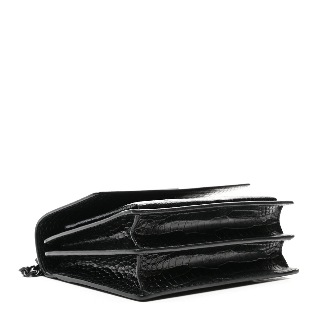 Calfskin Crocodile Embossed Medium Monochrome Monogram Sunset Black
