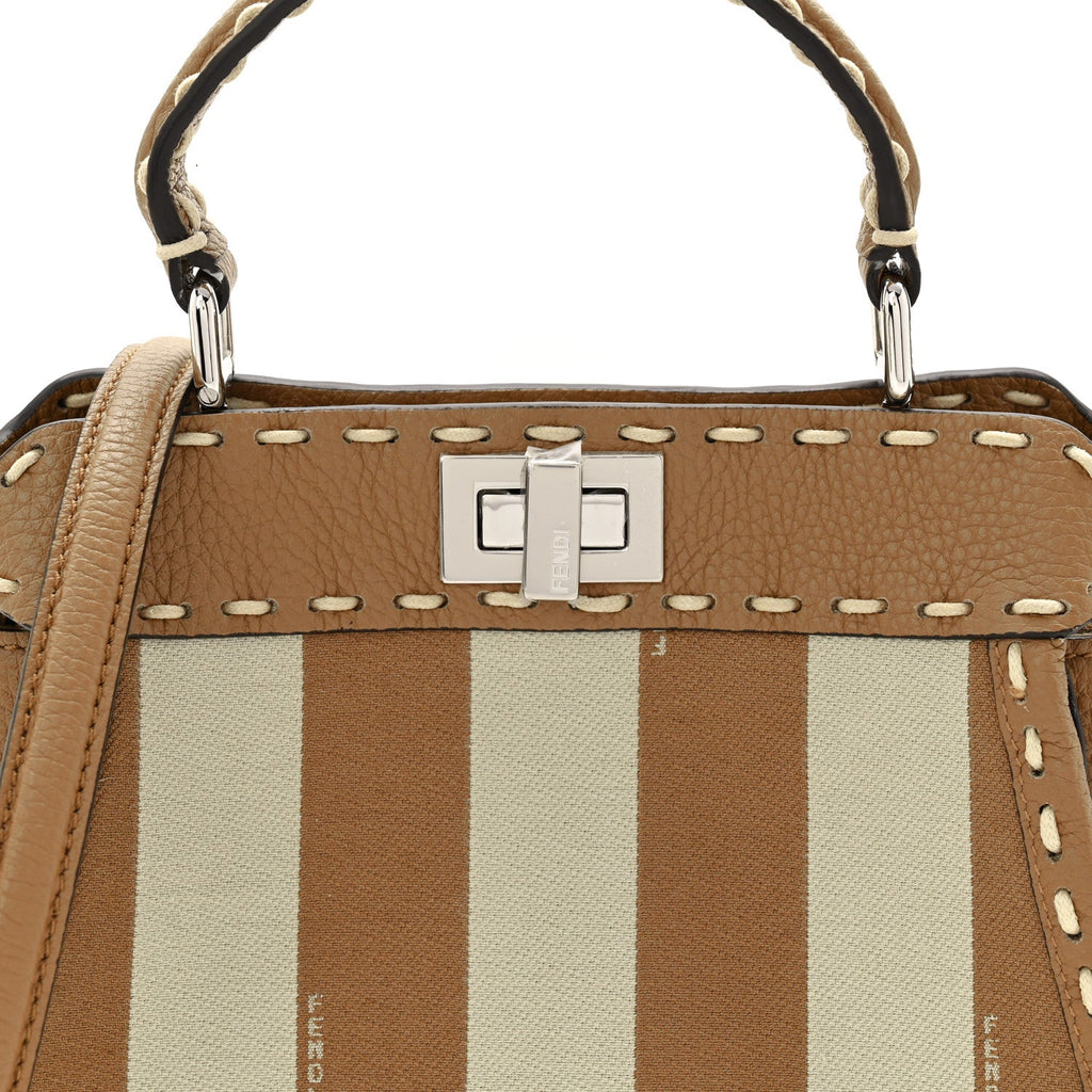 Cuoio Romano Canvas Pequin Striped Selleria Mini Peekaboo Iconic Satchel Beige Sand