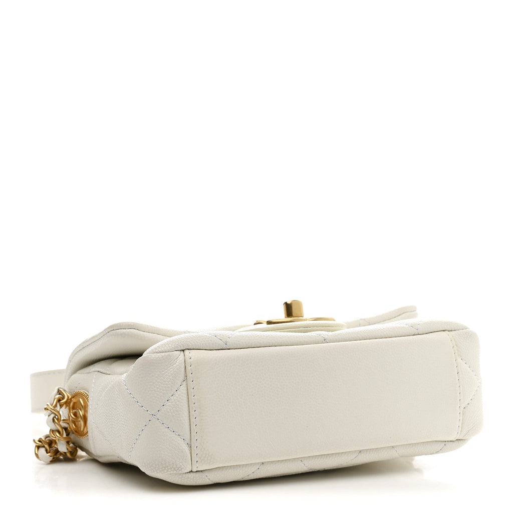 Caviar Quilted Mini Twist Your Buttons Flap  White