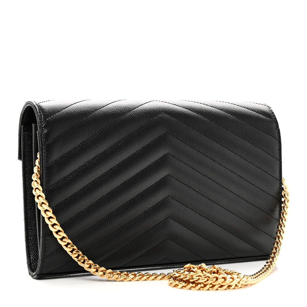 Grain De Poudre Matelasse Chevron Monogram Chain Wallet Black
