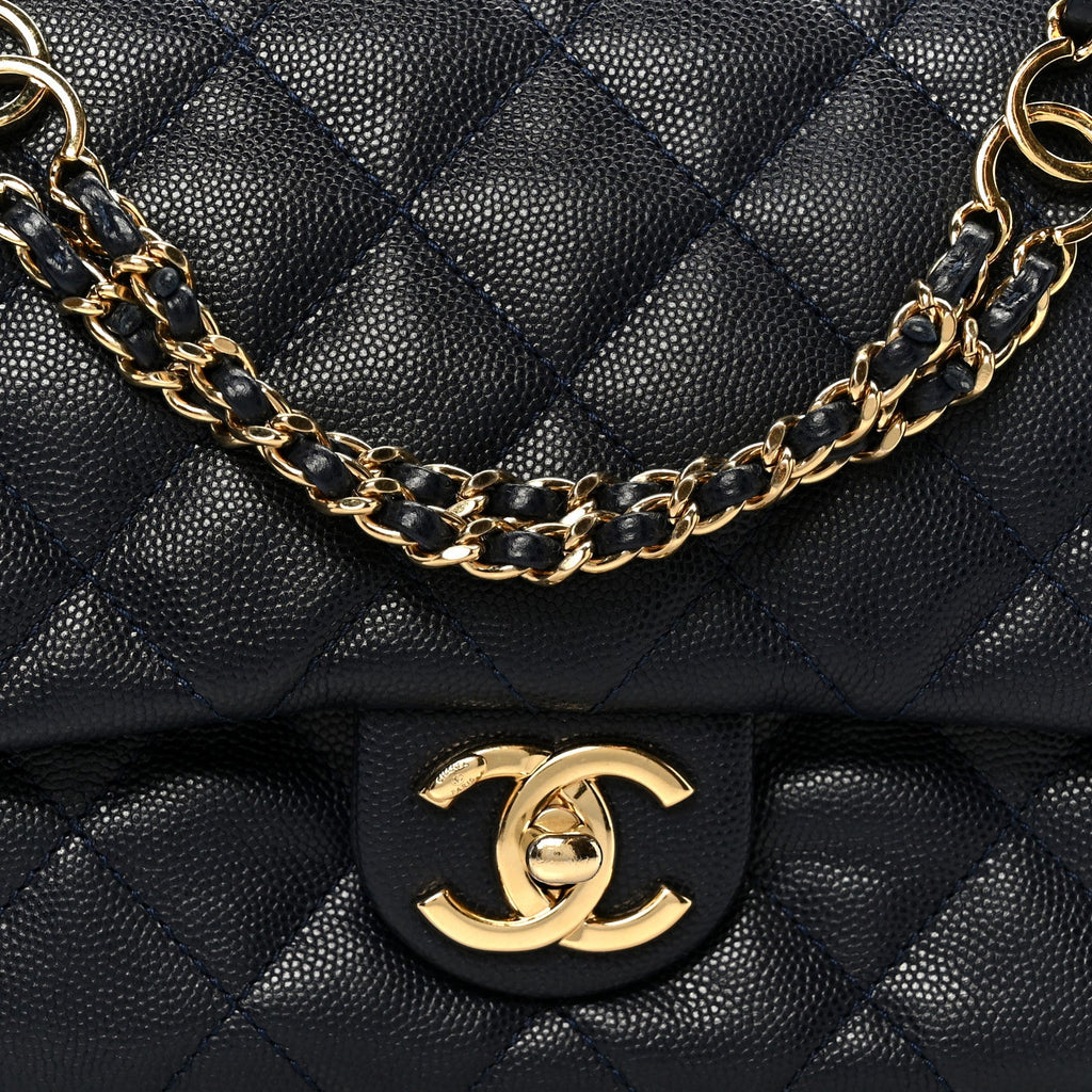 Caviar Quilted Small CC You Flap Navy