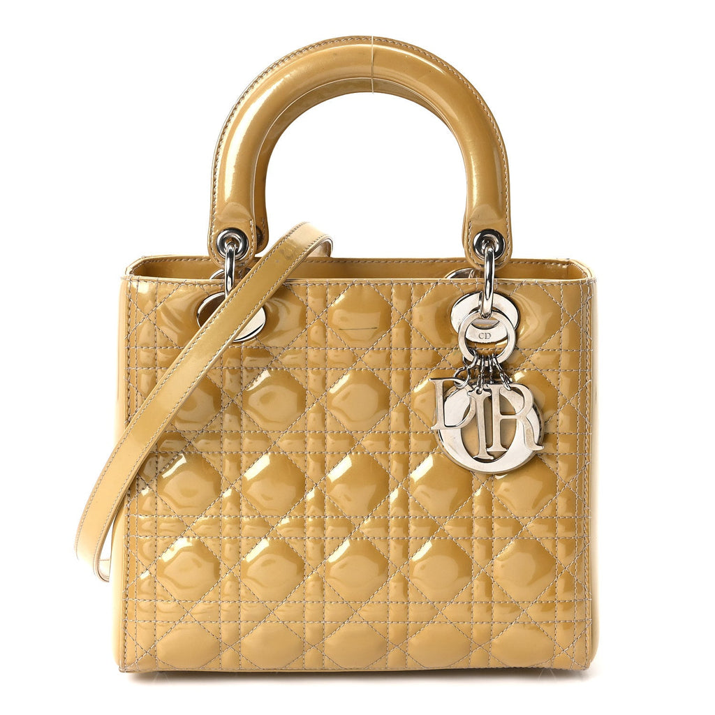 Patent Cannage Medium Lady Dior Beige
